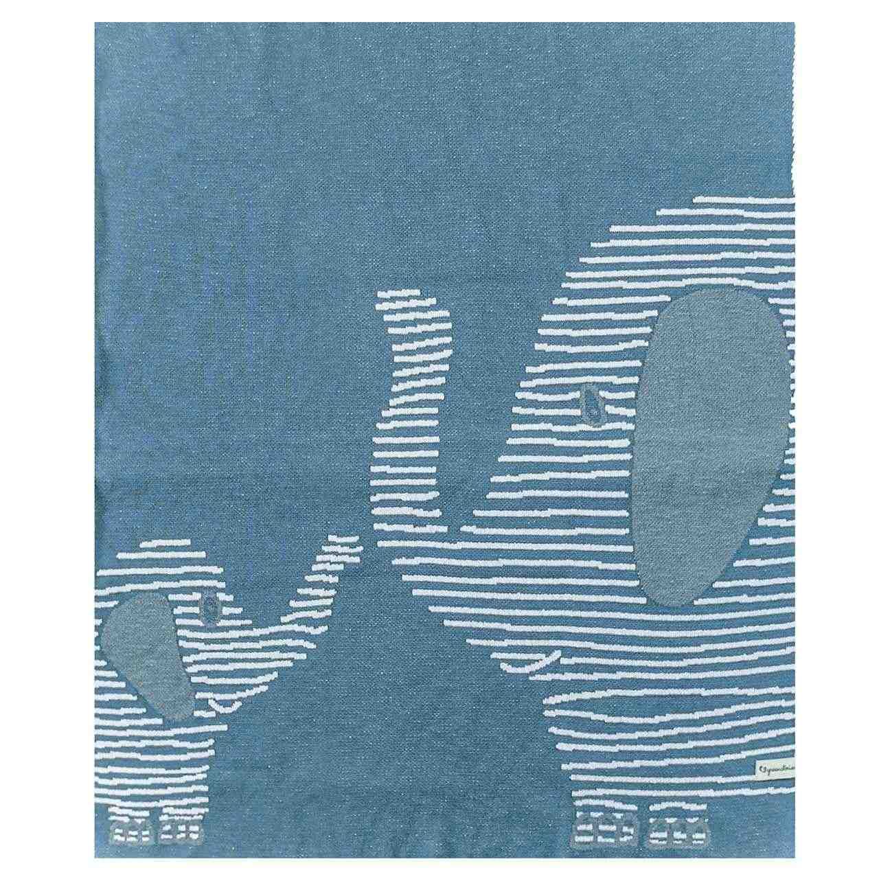 Dicke Babydecke Biobaumwolle Strick blau Elefanten 90 x 105 cm