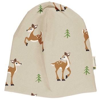 Mütze mit Alloverprint Rehe in beige