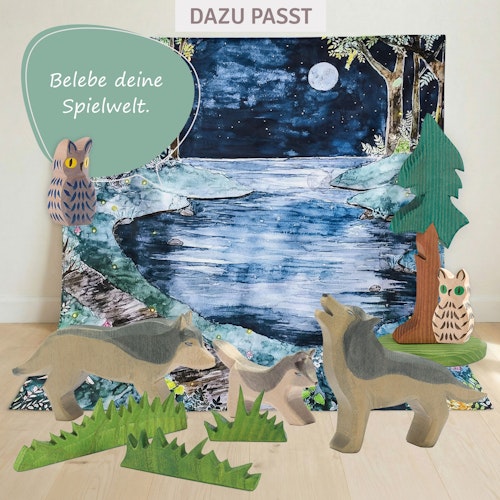 Wolf klein spielend Holzfigur 5 cm