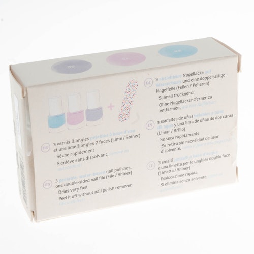 Kinder Nagellack 3-er Set – Helllau, Blassrosa, Silber-Blau