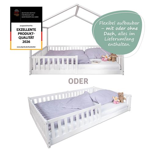 Montessori Bett 140x200 - Bodenbett mit Rausfallschutz