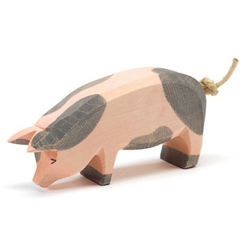 Schwein gefleckt Holzfigur - Kopf tief 6 cm hoch