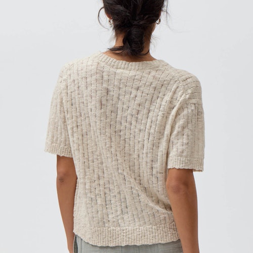 Damen Rippstrick-Pullover kurzarm beige