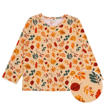 Jersy Langarmshirt beige mit Blättern