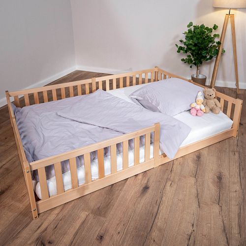 Montessori Bett 140x200 natur – Bodenbett mit Rausfallschutz
