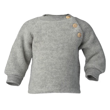 Woll Fleece Pullover Holzknöpfe grau
