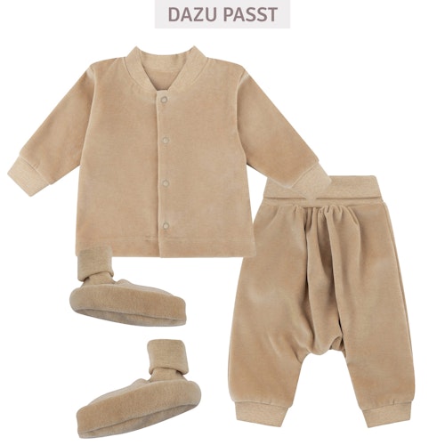 Velours Babyschuhe aus Bio Baumwolle hellbraun