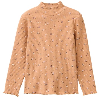 Geripptes Langarmshirt Stehkragen rosa Ringel