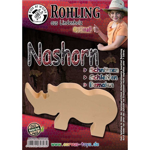 Schnitzrohling Holztier - Nashorn