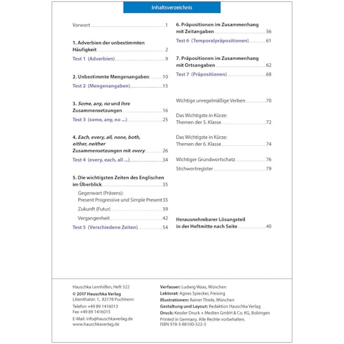 Übungsheft Englisch Wichtige Grammatikbereiche 6. Klasse