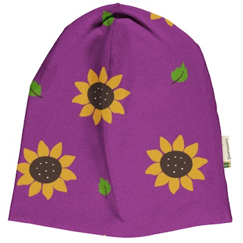 Mütze mit Alloverprint Sonnenblumen in lila