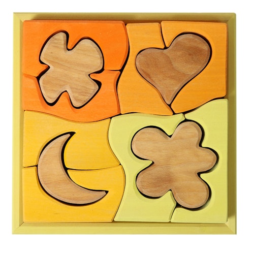 Bauspiel gelb 12 Teile im Rahmen 18,6 x 18,6 cm