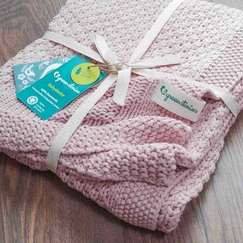 Edle Babydecke gestrickt altrosa Biobaumwolle 80 x 100 cm