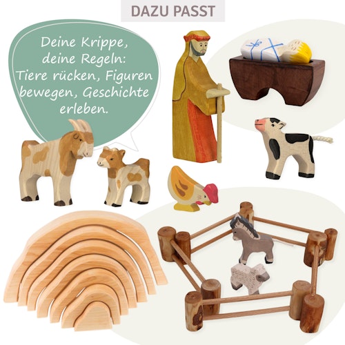 Jesus Kind in der Wiege Krippenfigur aus Holz