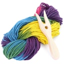 Vorschaubild Strickgabel mit Bio-Wolle – blau, grün, gelb