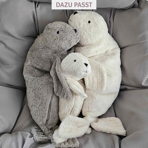 XL Kuscheltier & Wärmekissen Robbe Dinkelspelz weiß