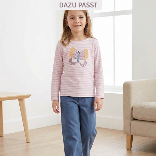 Weiches Langarmshirt Schmetterling rosa geringelt