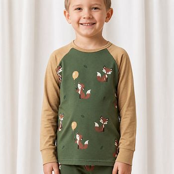 Pyjama Shirt langarm Fuchs grün
