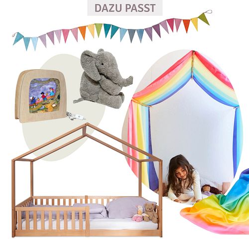 Montessori Bett 120x200 natur – Bodenbett mit Rausfallschutz