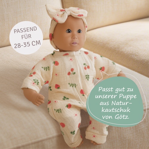 Puppen Strampler 28-35cm mit Haarband Früchte, Bio-Baumwolle
