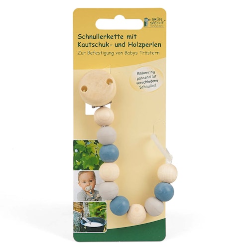 Schnullerkette Kautschuk- und Holzperlen blau