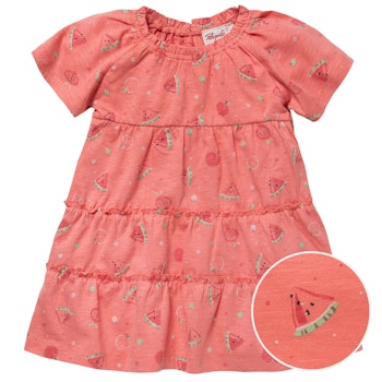 Luftiges Kleid kurzarm Sommerfrüchte himbeerrot