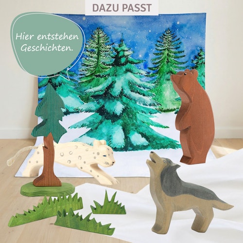 Schneeleopard Holzfigur 6 cm