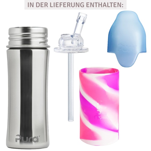 Edelstahl Flasche mit Trinkhalm Kids - mint