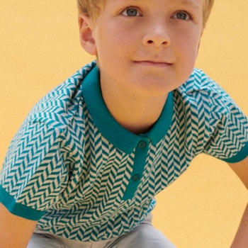 Kurzarm Poloshirt Feinstrick Fischgräten-Designe petrol