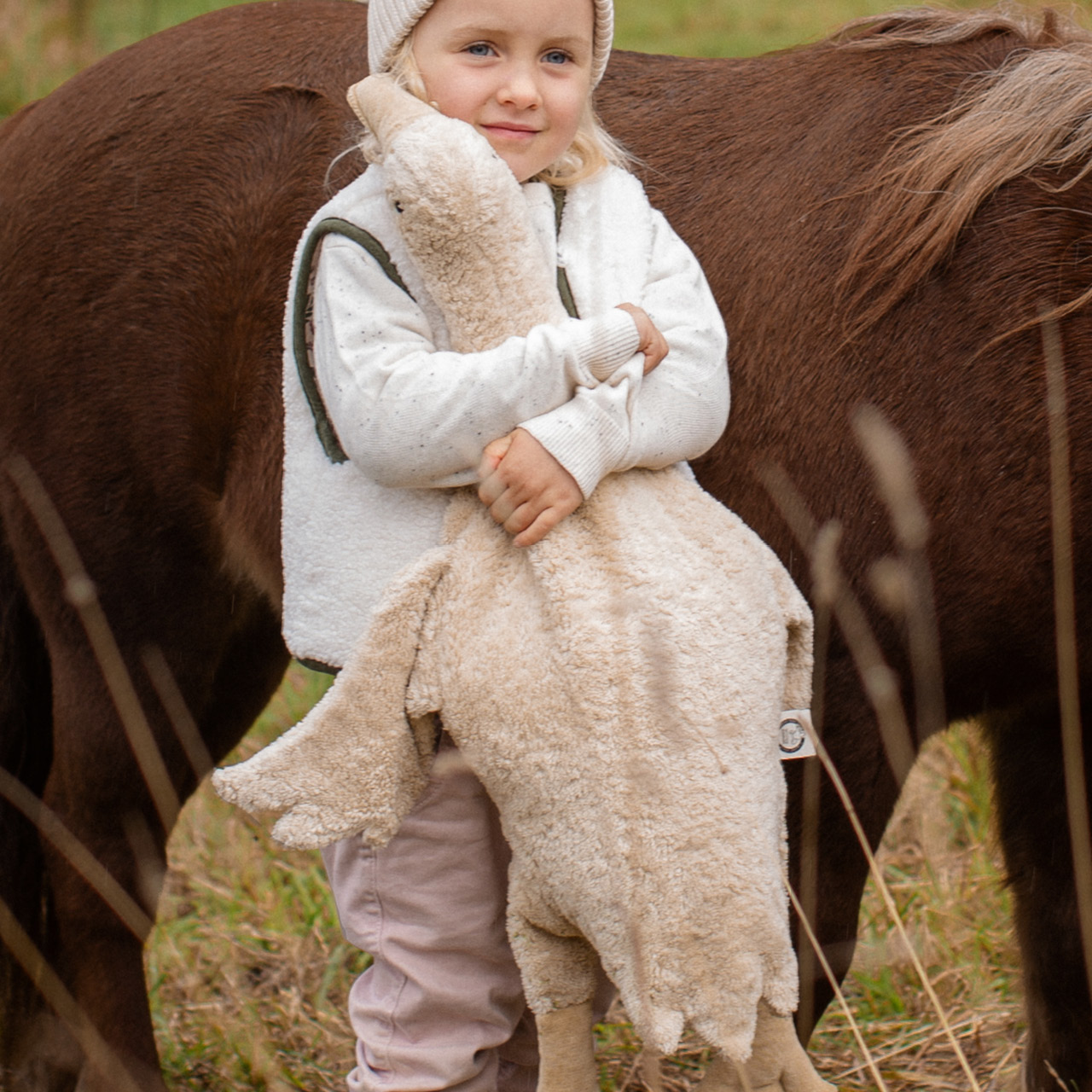 XL Kuscheltier & Wärmekissen Gans Dinkelspreu 80 cm leinen