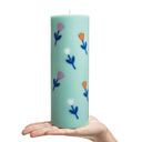 Vorschaubild Stumpenkerze GLUMI FLOWER in Türkis 20 cm aus Stearin