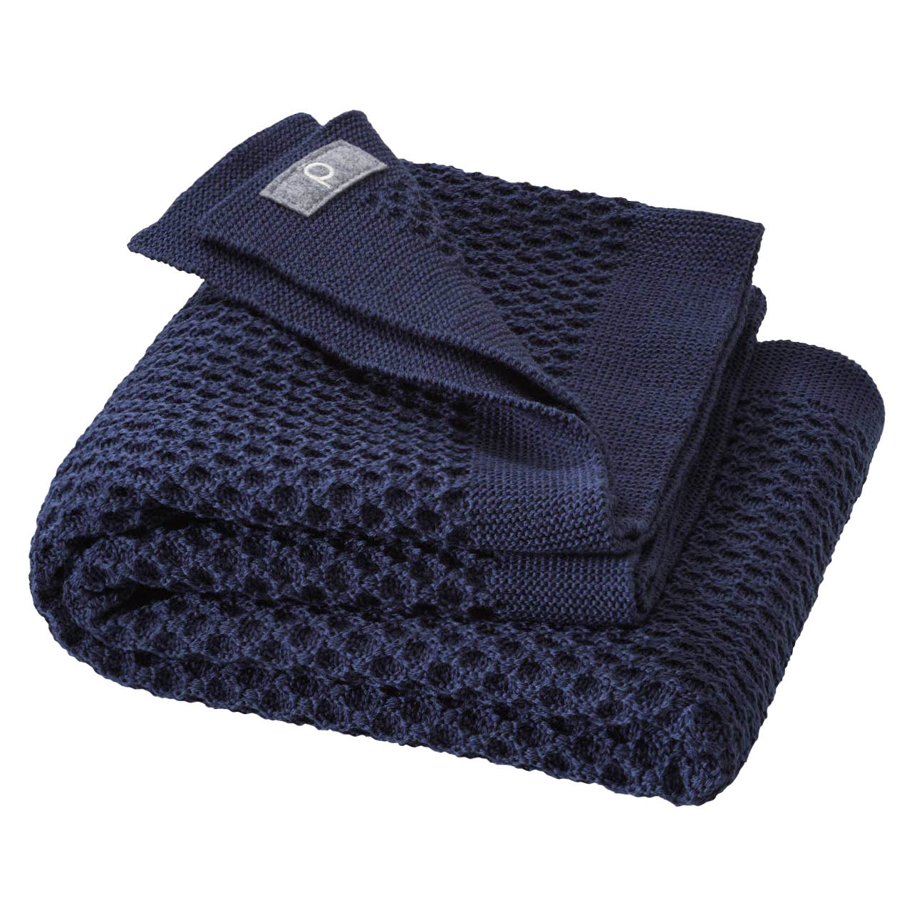 Kuschelige Waben Strickdecke Wolle 80x100 cm indigo