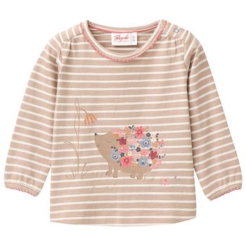 Süßes Langarmshirt Blumen beige gestreift