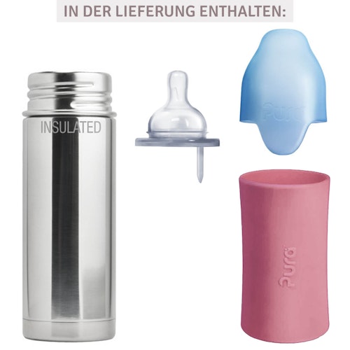 Isolierte Babyflasche Lochgrösse mittel altrosa