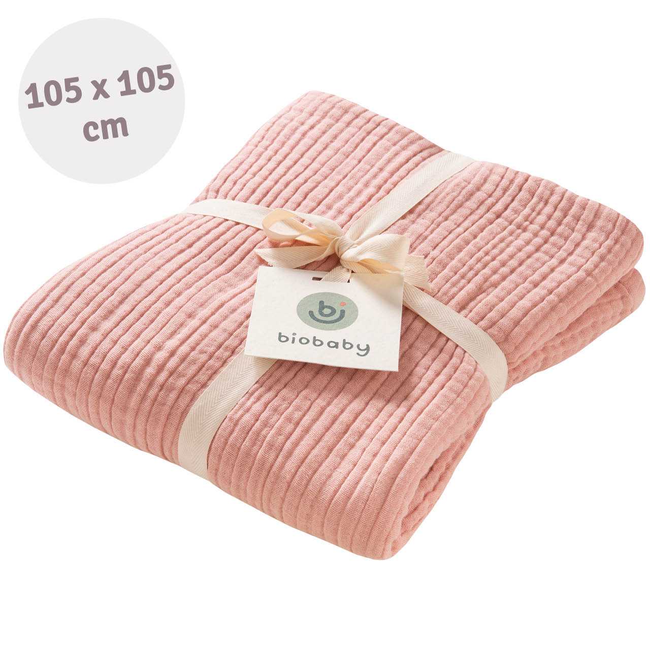 105 x 105 cm grosses Mulltuch Biobaumwolle rosa