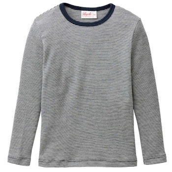 Langarmshirt Wolle Seide dunkelblau gestreift