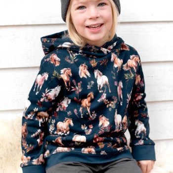 Kapuzenpullover Pferde-Design dunkelblau