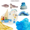 Vorschaubild Großes Spieltuch Seide Glockenblumen-blau 178 x 89 cm