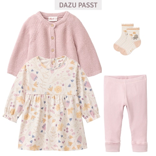 Langarm Flatterkleid Blumenmotive puderrosa