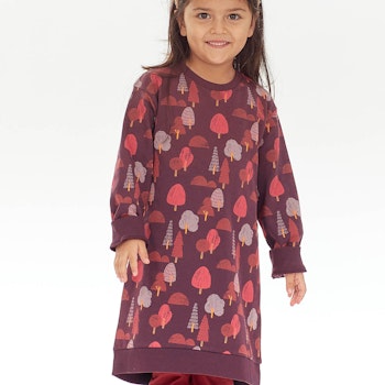 Sweatkleid langarm Baumdruck lila 100% BioBaumwolle