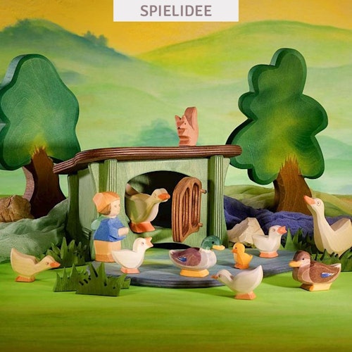 Gänseküken Kopf nach oben Holzfigur 4 cm hoch