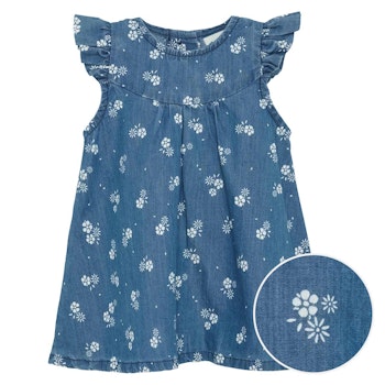 Sommerkleid Chambray Blumen jeansblau