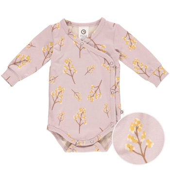 Bequemer Wickelbody langarm Blümchen rose