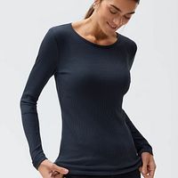 Damen Langarmshirt gerippt blau