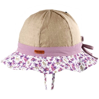 Sommermütze verstellbar beige Blumen lila