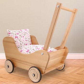 Klassischer Puppenwagen Vollholz Schmetterling 53 cm