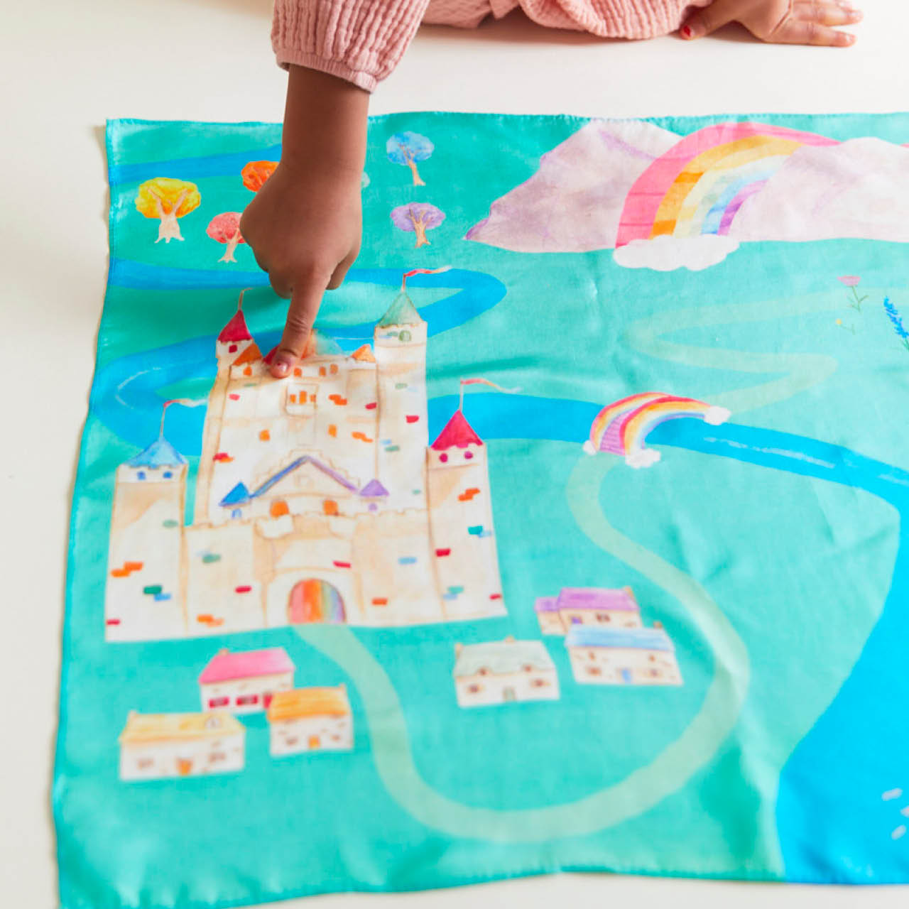 Spieltuch Seide Regenbogenland 53 x 53 cm