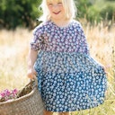 Vorschaubild Sommer Musselin Kleid kurzarm Patch Blumen