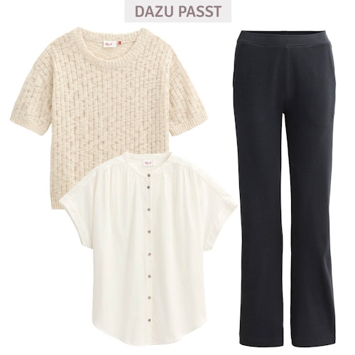 Damen Rippstrick-Pullover kurzarm beige