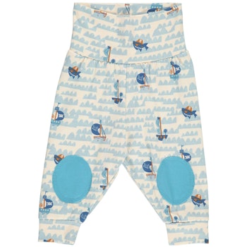 Weiche Krabbelhose Piratenschiffe creme-hellblau